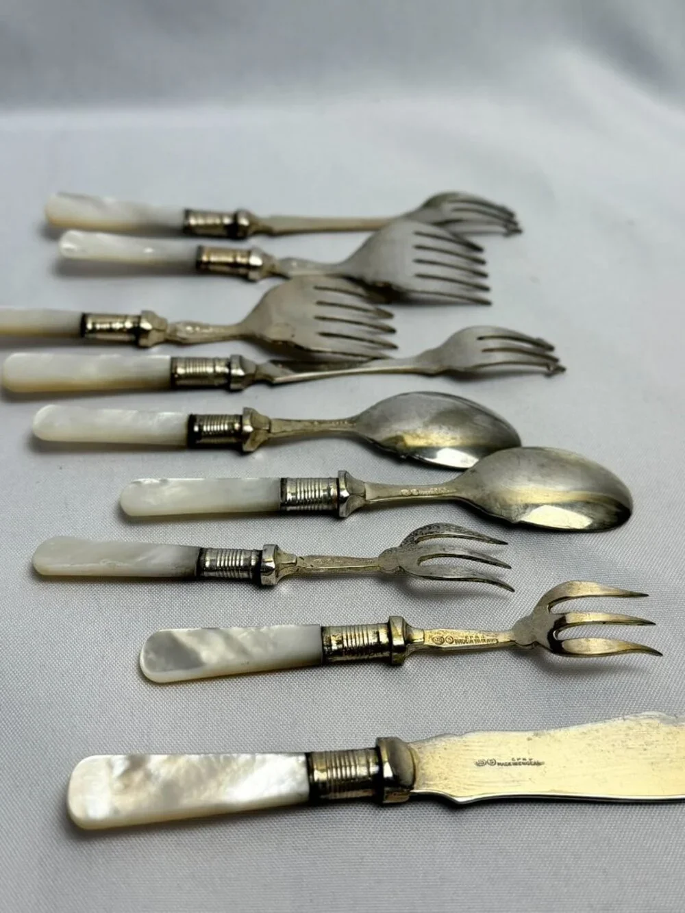 Antique JBS EPNS Mother of Pearl Flatware Sheffield England Silverplate 9 pcs.